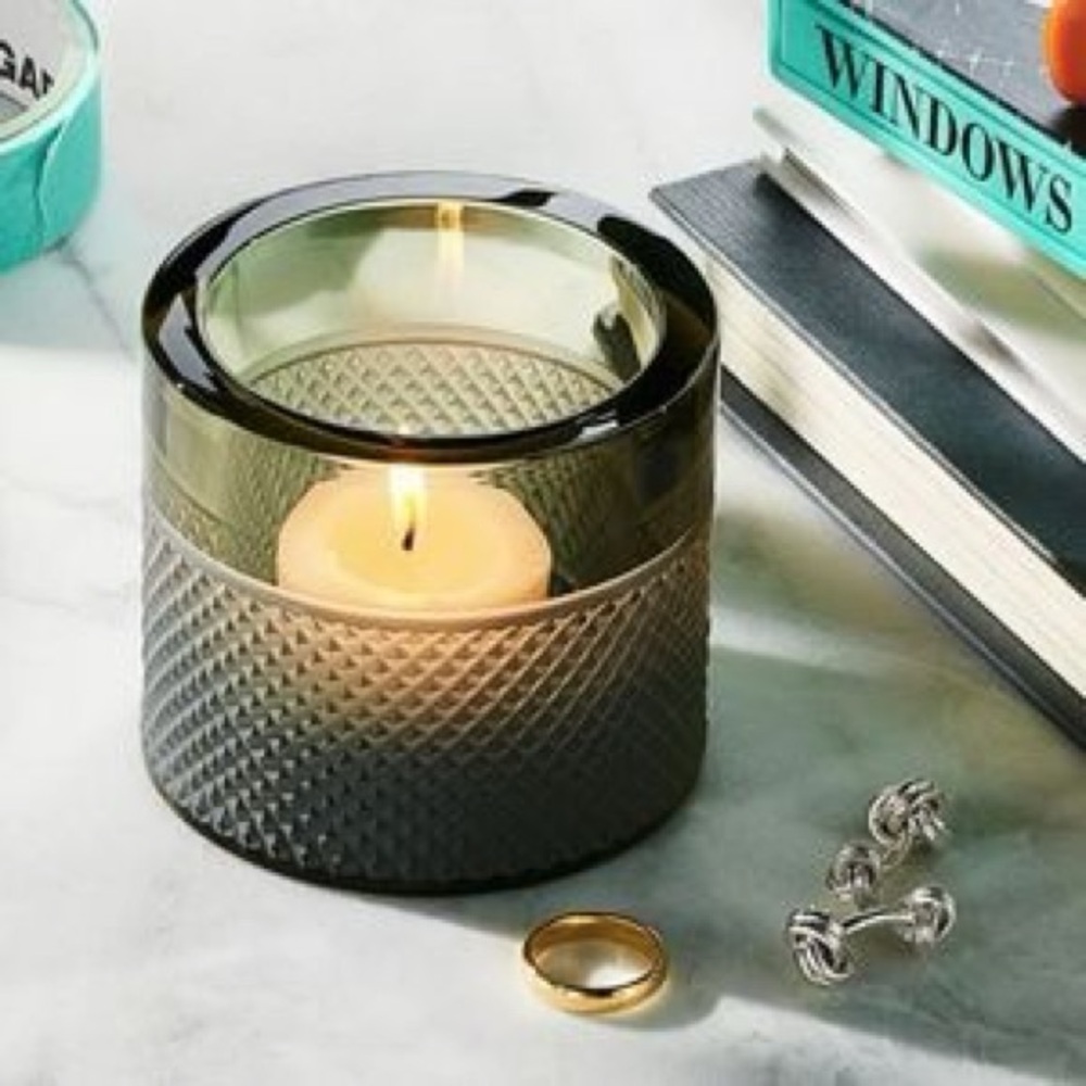Tiffany & Co. Smoked Glass Diamond Textured Votive Candle Holder - Home Accents